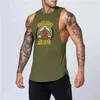 Siłownia Koszula Bez Rękawów Mężczyźni Kulturystyka Tank Topy Fitness Trening Bawełna Drukuj Singlet Stringer Undershirt Mężczyzna Casual Letnia Kamizelka 210421