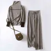 2 Parça Suit Kadın Kazak Takım Elbise Setleri Sonbahar Kış Kazaklar + Geniş Bacak Pantolon Setleri Yumuşak Sıcak Örme Kazak Track Suits 211109