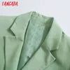 Mujeres Green Blazer Coat Manga corta Cuello con muescas Bolsillo Moda Mujer Casual Chic Tops JE59 210416