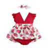 Mamelucos Born Baby Girl Ropa Encaje Ruffle Fruta Estampado Pelele Diadema 2 piezas Verano Sin mangas Trajes Sunsuit para 3-18M Body Beb￩