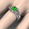 Vigselringar Fashion Round Green Diamond Engagement Bridal Gift Ring Storlek 6-10