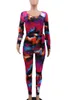 Kvinnors jumpsuits Women's Rompers mode Sexig Multicolor Print Patchwork Off Axel Full Sleeve Bodysuits Summer Pants Axeless