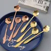 Flor de aço inoxidável Forma Chá Coffee Colher Sorvete Açúcar Açúcar Spoons Ouro e Rose Gold 8 Projetos 12.5cm Pansy Cosmos