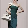 Sexy one shoulder tight piece korean ladies Summer sleeveless cabaret party office bodycon Dresses for women 210602