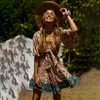 [DEAT] SOMMAR FASHION V-Neck High Waist Bandage Half Sleeve Printing Loose Bohemian Style Dress Women 13c644 210527