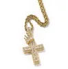 Hip Hop Crown Cross Pendant Halsband för män Kvinnor Luxur Designer Mens Bling Diamond Gold Chain Halsband Jewelry Love Gift6375294