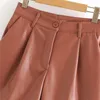 Women Chic Fashion Faux Leather Side Pockets Shorts Vintage High Waist Zipper Fly Female Short Pants Mujer 210521