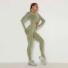 Sömlös Två Sport Set för Gym Kvinnor Långärmad Breathable Crop Tops + Leggings High Waist Pantalones Mujer Workout Kläder 210514