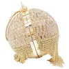 Luxury Rhinestone Tassel Handbag Ring Handle Ball Shape Purse Glitter Clutch Bag Hardware Edging For Party Storage Bags