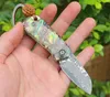 1 stks Pocket Folding Mes VG10 DAMASCUS Steel Blade Abalone Shell + Roestvrijstalen Handvat EDC Mini Kleine Gift Messen met nylon tas