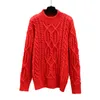 Vinter grov ull varm pullover tröja handvävd retro coola mäns ljusröda vridna mönster män 210909