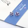 Boucles d'oreilles en argent sterling goujon fleur violet zircon diamant boucle d'oreille bijoux pour femmes 18 carats blancs plaqué or blanc avec boîte