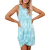 Women Tie-dye Print Loose Dress Elegant Casual O Neck Sleeveless Mini Dress Summer Plus Size Ladies Beach Dresses Vestidos 210507