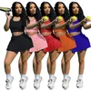 New Summer Women tank top crop top+mini skirt two piece dress plus size S-outfits Embroidery tracksuits fitness sleeveless T-shirt+miniskirts 2pcs sets 4802