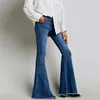 Vintage Low Waist Elastic Flare Jean Retro Style Bell Bottom Skinny Female Dark Blue Wide Leg Denim Pants 210629