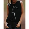 レディースプリントベスト夏ラウンドネックキャットヘッドプリント半袖Tシャツトップ女性ファッションセクシープラスサイズの服x0507
