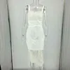 Femmes Blanc Bullcon Robe Midi Nouveautés Dentelle Patchwork Robe Sexy Dress Celebrity Club Night Plan Night Tear 210422