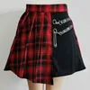 Kvinnor harajuku punk oregelbunden mini pläterad skater kjol asymmetrisk cutout höga midja hip hop clubwear gotiska hajuku kjol 210621