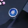 Anneaux de mariage CWWZircons Marque De Mode Couleur Argent Grand Rond Anstrian Bleu Zircon Cubique Cristal Bijoux De Fiançailles Pour Les Femmes R023