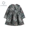 Autumn Vintage Floral Printing Long Sleeve Women Dress Korean Peter Pan Collar Cute Ladies High Waist Loose A-Line Dress Female 210417