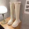 Thick Platform Knee High Boots Women Warm Plush Winter Shoes Soft Fur Long Botas De Mujer Zip Pu Leather Heels Chunky 211217