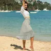 Elegante gegolfde strikje midi rok vrouwen hoge taille casual streetwear vrouwelijke wrap herfst dames vintage rokken 210414