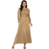Vêtements ethniques élégants femmes musulmanes satin robe longue robe solide couleur Dubaï Kaftan arabe Abaya perles de perles à manches maxi robe Ramadan islamique