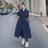 Women's Trench Coats Women's Coat Female High-end Contrast Color Women Windbreaker Long Spring Autumn Casual Loose Temperament Navy