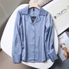 Kvalitet camisas de mujer kvinnor blusas mjuk satin långärmad blus kostym krage skjorta toppar 210421