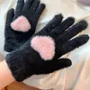 Frauen Herz Gestrickte Winter Handschuhe Nachahmung Nerz Haar Herbst Warme Dicke Handschuhe Nette Katze Pfote Muster Touchscreen Mädchen Handschuhe