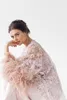 Women Autumn Sleepwear Ostrich Feather Bridal Long Sleeve Lace Wraps Formal Evening Party Robes Photo Shoot Pajama Sets 2 Pieces