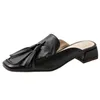 Тапочки ASILETO 2021 Comfort Plus Досуг Женские Мулы Tassel Square Toe Slincacks 3см Коренастый каблук US10 11 черный Бежевый A4325