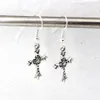 24Paires/LotAntique Argent Alliage Croix Charme Lustre Boucles D'oreilles Poisson Oreille Crochet Bijoux 12x40.5mm A-269e