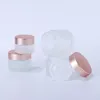 Frascos de armazenamento frascos de creme de vidro fosco transparente recipiente cosmético 5g 10g 15g 20g 30g 50g 60g 100g tampa de ouro rosa pote vazio re318f