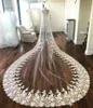 Luxury 2021 Lace Bridal Veils Cathedral Length Long 3D Floral Appliqued Ivory Or White Wedding Veil With Free Comb