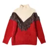 H.SA Arrivals Women Winter Pullover and Casual Pearl Beading Patchwork Soft Warm Knit Jumpers Gauze Sweaters 210417