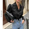 Yedinas Spring Fashion Black Cardigan Women Tassel Chic Sweater Avstängning Krage Långärmad Top Koreansk stil Kardigan 210527