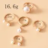 Fashion Gold Plated Pearl Ring Set Women Girl U-shaped Opening Adjustable Size Elegant Lady Style for Party Wedding Jewelry Gift