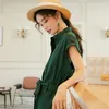 Green Summer Jumpsuit Mulheres Lace Up Button Collared Romper Macacões coreanos para uma peça 210427