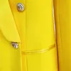 Высококачественные est дизайнер длинные блазер лев кнопки двойной погружной атласный шаль воротник платье флуоресцентный желтый 211222