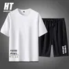 Lato 2 PC Mężczyźni Dorywczo Dresy Ustaw Krótki Rękaw T Shirts Gym Running Pot Suit Siatek Mężczyzna Sportswear List Drukuj Krótkie zestawy sportowe 210603