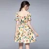 summer mini dress ruched slash neck sexy party holiday Camellia flower printed A-line casual plus size dresses vestidos 210421