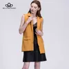 벨라 패션 허리 코트 여성 없음 버튼 노란 재킷 여성 민소매 블레이저 재킷 화이트 캐주얼 outwear 210817