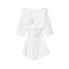 Mini vestido blanco casual para mujeres con cuello en V media manga de cintura alta vestidos de camisa irregular ropa de moda femenina 210520
