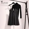 Trytree 2020 höst vinter två bit set casual turtleneck tröja stickning topp + sling klänning mini lös A-line set 2 stycke set g1214
