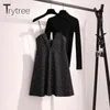 Trytree 2020 automne hiver deux pièces ensemble pull à col roulé décontracté haut en tricot + robe à bretelles Mini ensemble trapèze ample 2 pièces ensemble G1214