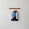 Toddler Enfants Survêtement Garçons Et Filles D'été Denim Tenues Broderie Fleurs Chemises + Shorts 2 Pièce Ensemble Bébé Fille Vêtements D'été 210413