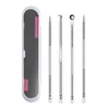 4PCS Blackhead Remover Tool Kit Professionella Dubbla Heads Rengöring Set Rostfritt Stål Pimple Acne Extractor Skin Care Beauty Facial Pore Cleaner