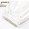 Yitimuceng Zipper Dresses Women A-Line Mini Solid White Summer Puff Sleeve V-Neck Short Sleeve Zipper Clothes Office Lady 210601