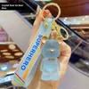 Creative Fashion Cute Transparent Crystal Bow Tie Bear Car Keychain Resin Doll Key chain Couple Bag Pendant